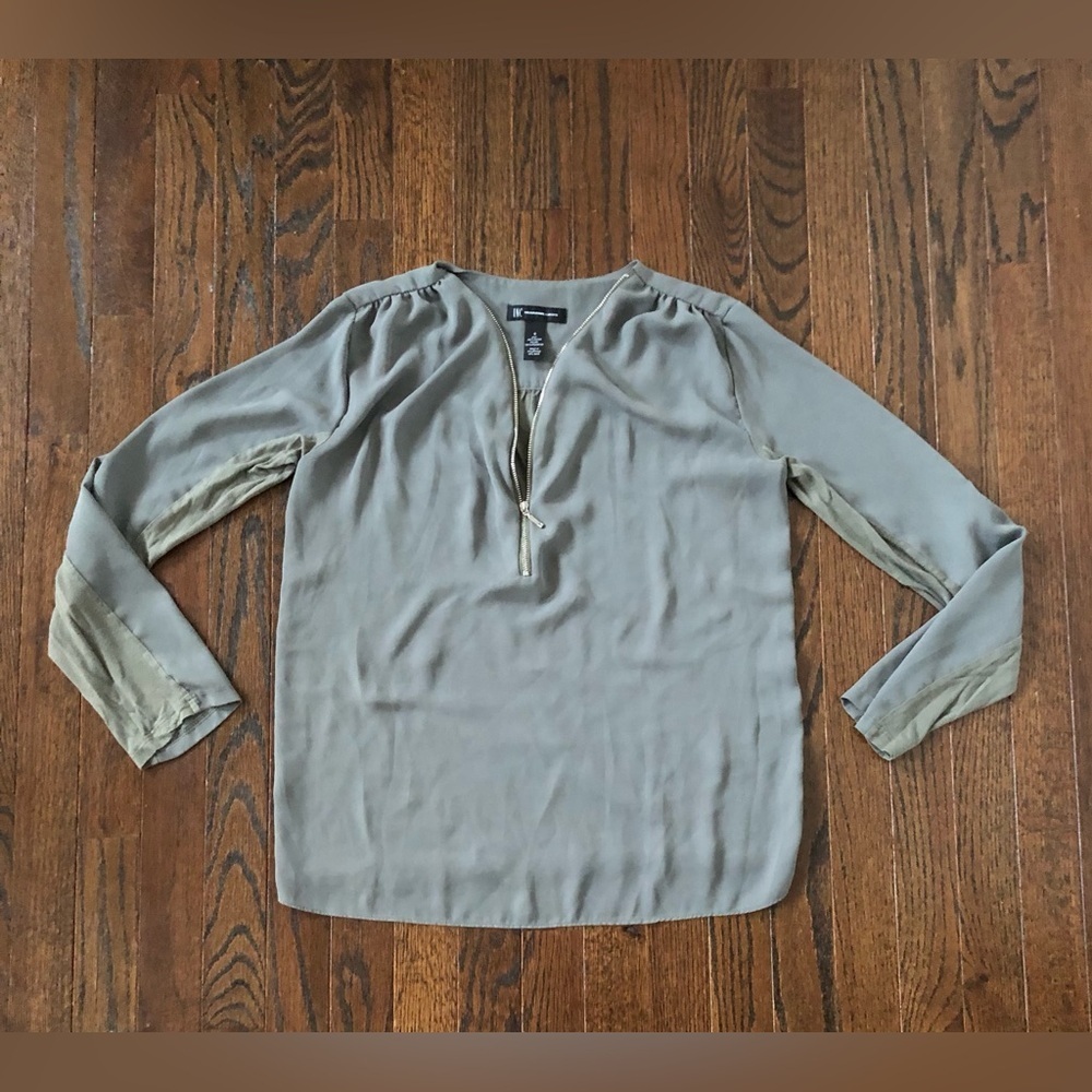 INC International Concepts Women’s S Olive Green Long/1/2 Sleeved Zipper Blouse - Picture 1 of 12